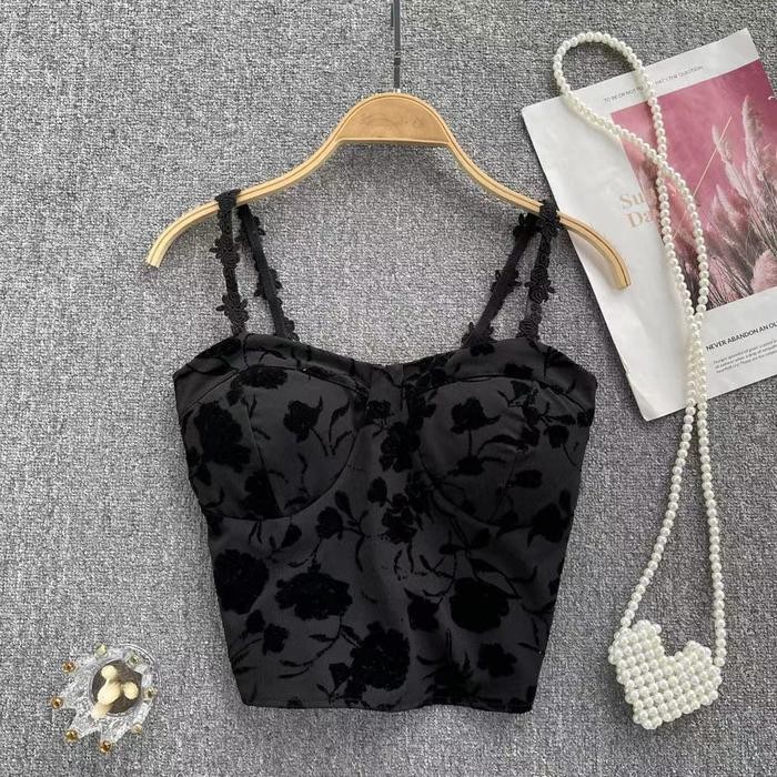NEW DISKON~[Trand Fashion] Tank Top Bra Wanita Pakaian Dalam BH Motif Bunga Casual Tali Crop Top - H