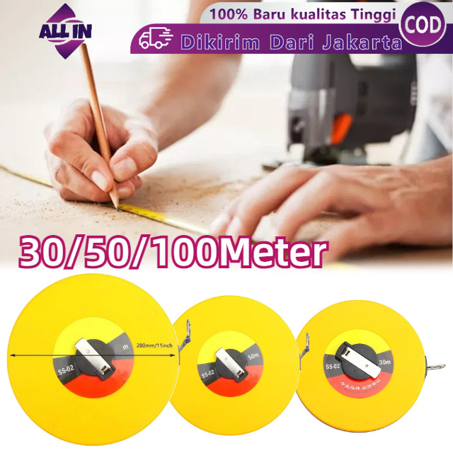 Meteran Fiber 30/50/100 Meter Akurat Praktis Fleksibel Meteran Roll Kain Meteran Tanah Measuring Tap