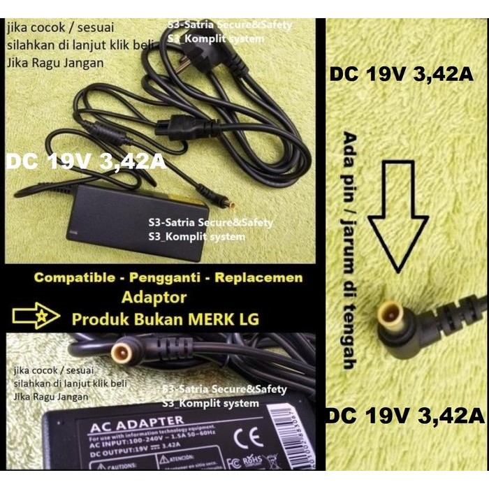 Adaptor 19V 3.42A ada jarum pin 3,42A dc 19,5V dc19v electronic Parts Komponen Elektronik aksesoris 
