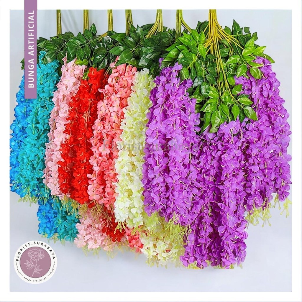 [1 LUSIN] WISTERIA JUMBO GANTUNG CABANG 3 BUNGA WISTERIA ARTIFICIAL MURAH