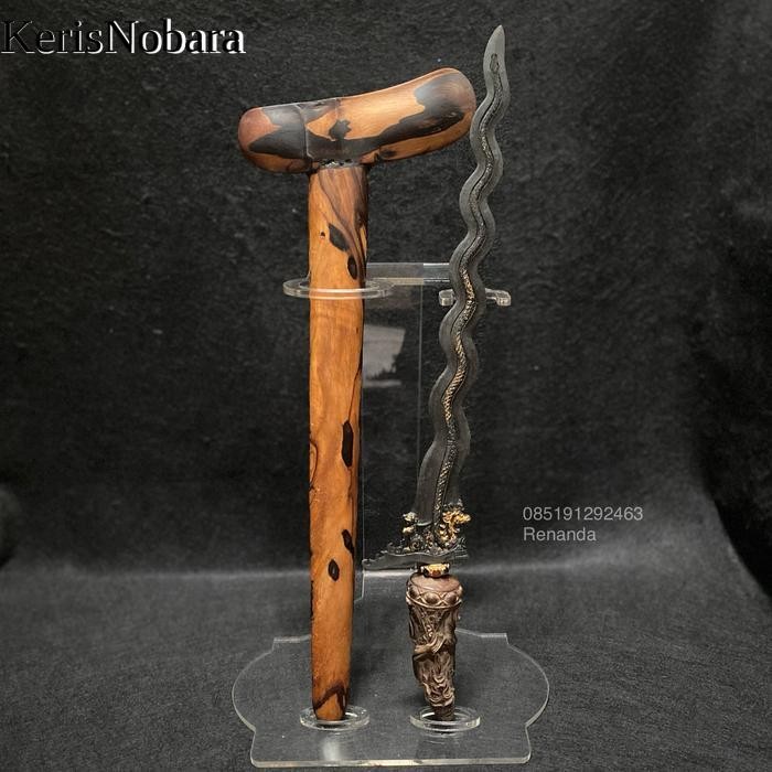 Pusaka keris pedang tombak luk 13 naga singa bekas kinatah pamor kelengan warangka lawasan Bali hand