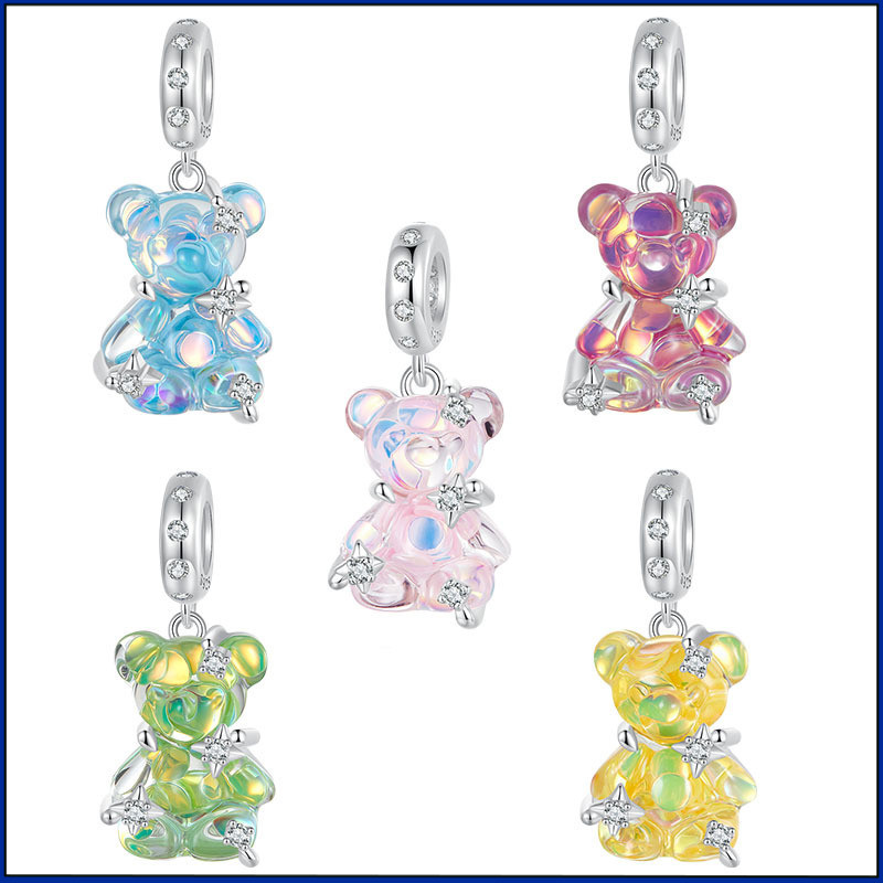 Aksesori liontin DIY beruang multi-warna mimpi asli, gelang manis s925 perak bermanik-manik.