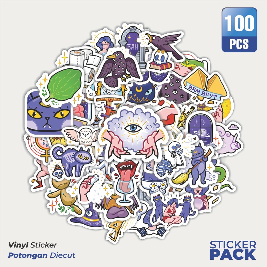 Stiker Vinyl Stiker Funny character Mystical Whisper sticker pack Waterproof Aesthetic- Untuk Laptop
