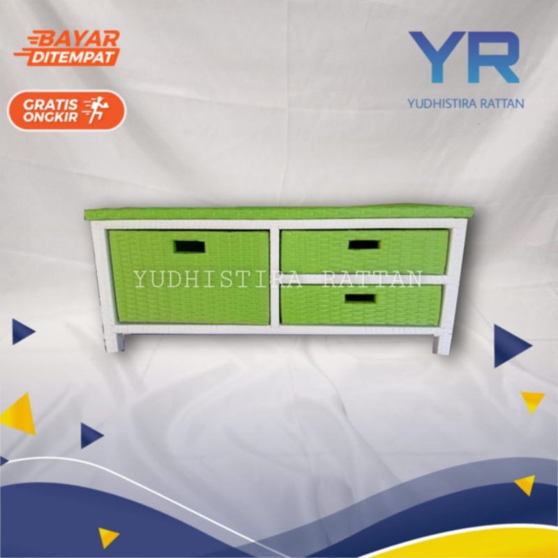 JANGANLIRIK READY STOK Meja Laci 1+2 Anyaman Sintetis / Rak TV Lemari Rotan 2 1