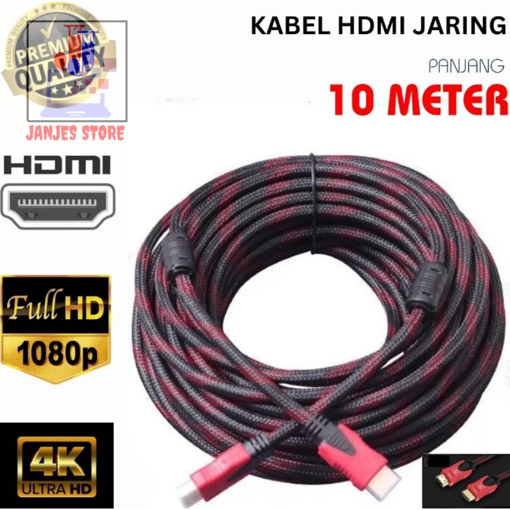 Kabel Hdmi 10 Meter To Hdmi SERAT JARING HDMI TO HDMI 10 METER VER.1.4 1080P CABLE HDMI