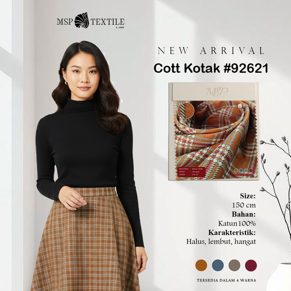 COTTON KOTAK #92621 KAIN KATUN MOTIF TARTAN PREMIUM BAHAN UNTUK CROPTOP BAJU TIDUR ROK CELANA PENDEK