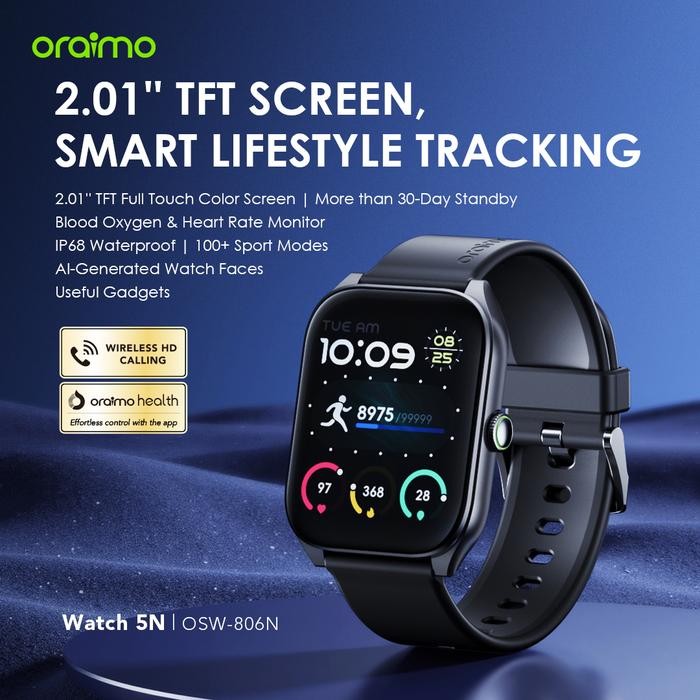 oraimo Watch 5N Smartwatch OSW-806N Jam Tangan Pintar Layar TFT 2.01" Bluetooth Baterai Tahan Lama T