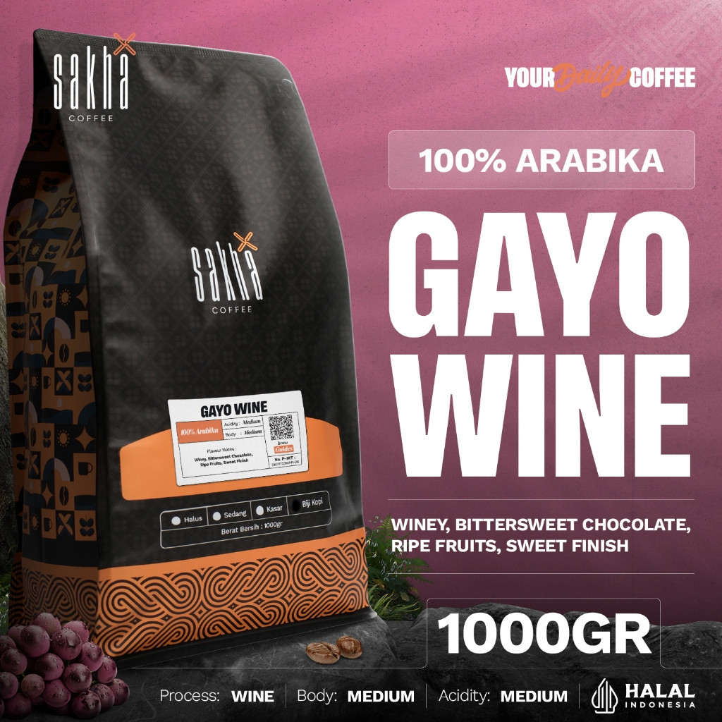 lexasarmin SALE Kopi Arabika Gayo Wine Arabica Coffee 1Kg Sakha Roastery Biji Bubuk Coffe