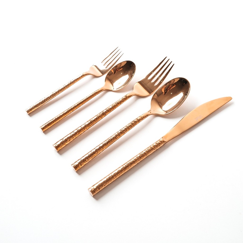 Set Peralatan Makan Sendok Garpu Pisau Stainless Steel Gold 6 Buah Warna Emas Tebal