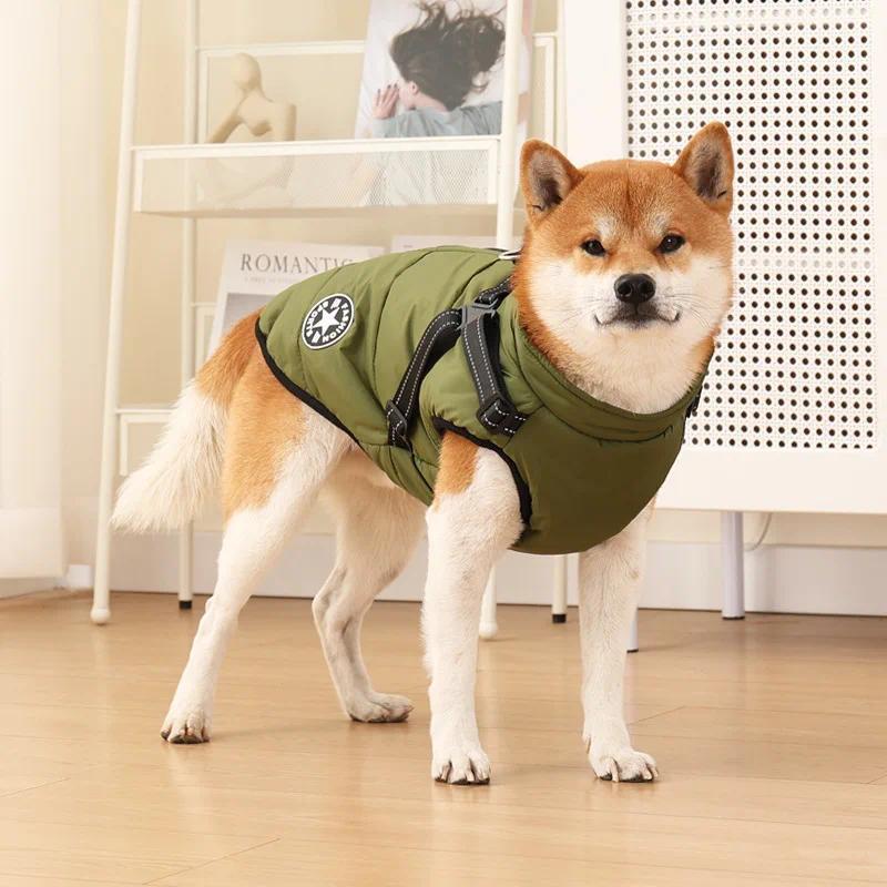 Pet Dog Coat with Harness Winter Warm Cat Waterproof Coat Zipper Dog Jacket with Reflective Harness 