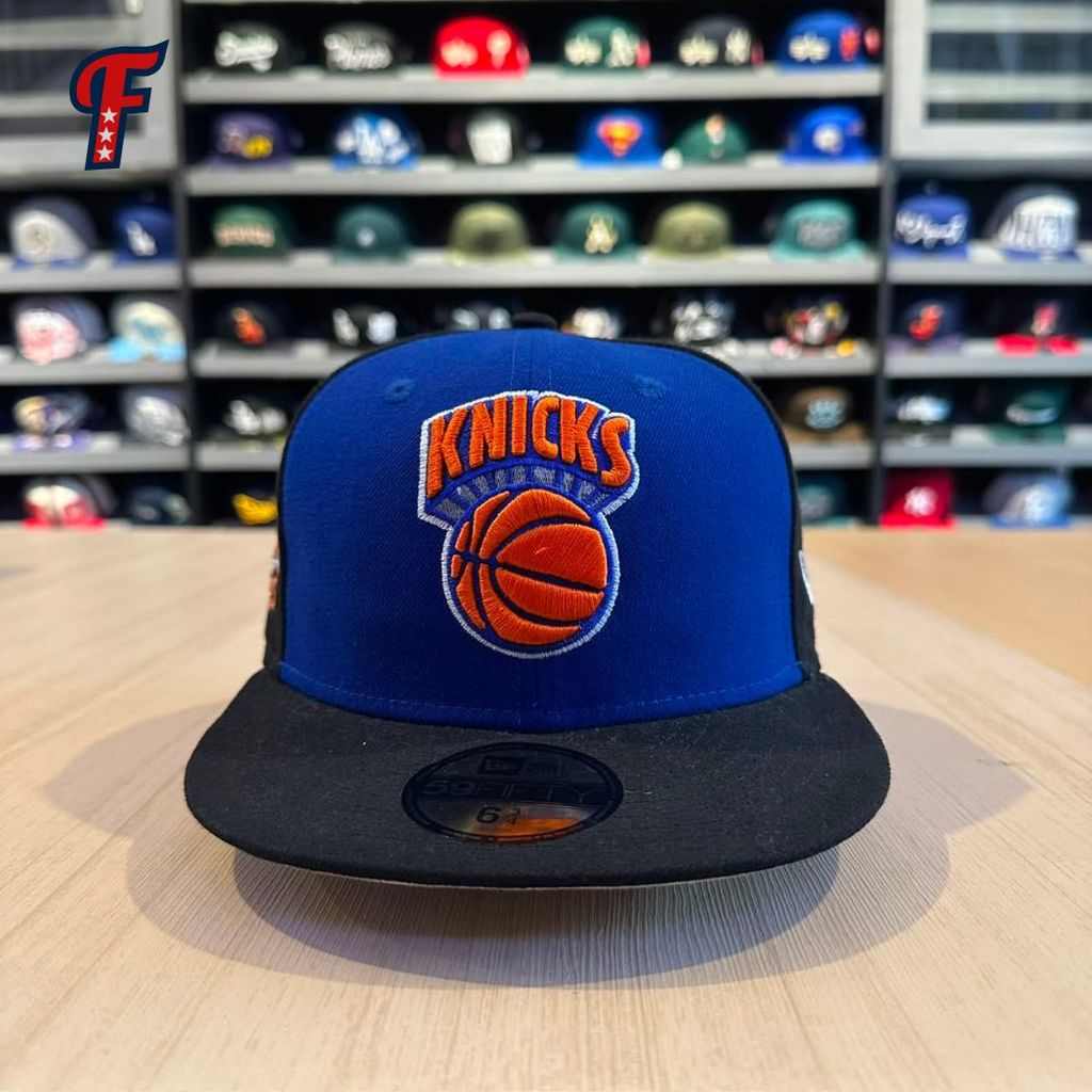 Topi New Era NBA NY New York Knicks Patch HWC Blue Black 59FIFTY Fitted Hat Original