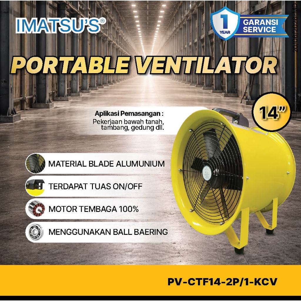 Imatsu Portable Ventilator PV-CTF14 14 Inch Ventilator Blower Kipas Eksos