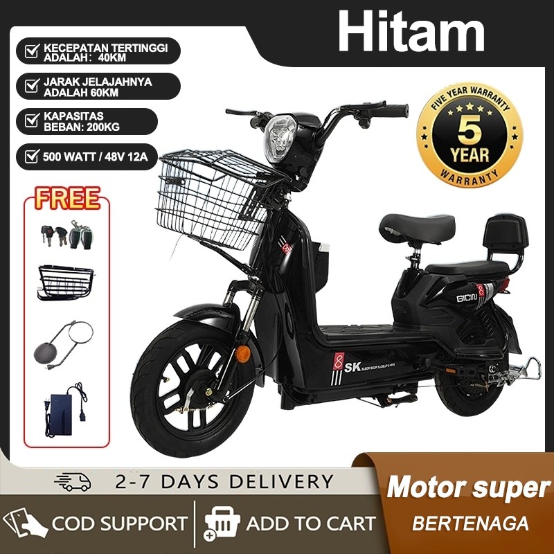 SG TAIWALL Sepeda Listrik Sepeda Listrik Aman Hujan 30-60KM/Jam Sepeda Listrik Dewasa Dengan Pedal /