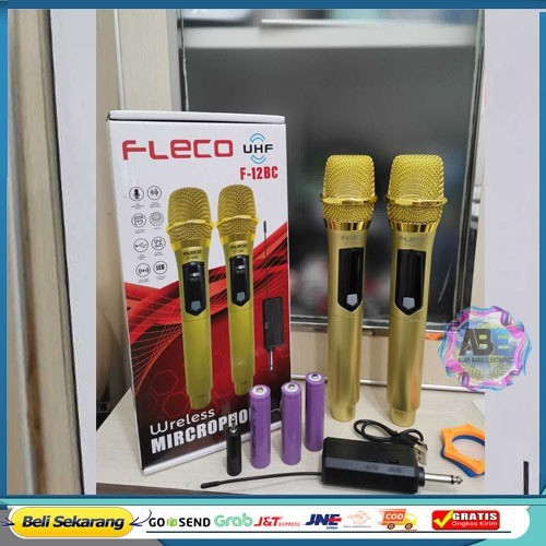 TERLARIS Mic Wireless / Microphone wireless Fleco F-12BC Mic Karaoke Double Tanpa Kabel Suara Merdu 