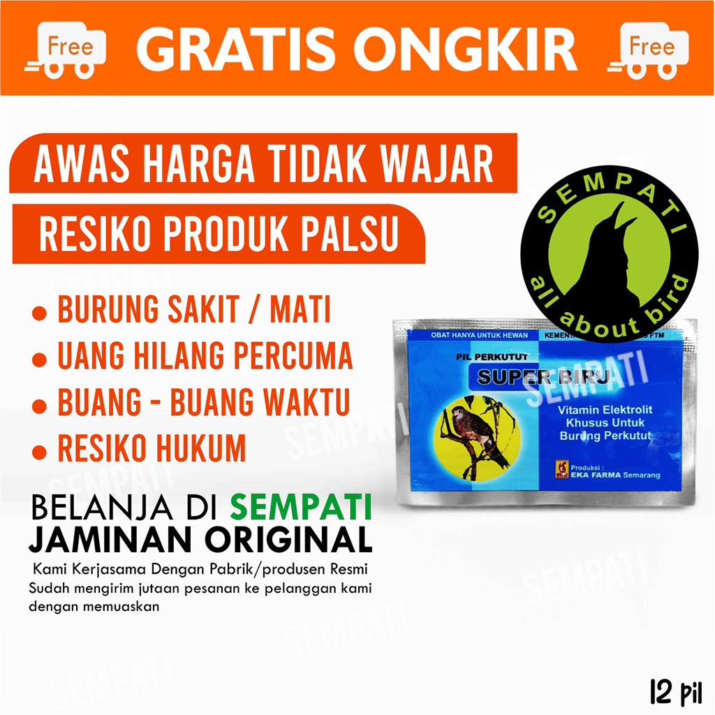 SEMPATI PIL PERKUTUT SUPER BIRU EKA FARMA SUPER BIRU PIL JAMU BURUNG PERKUTUT ISI 12 VITAMIN ELEKTRO