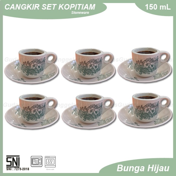 1 SET 6 PCS Cangkir Kopitiam/Gelas Kopitiam/Cangkir Kopi/Cangkir Keramik/Cangkir Kopitiam Stoneware 