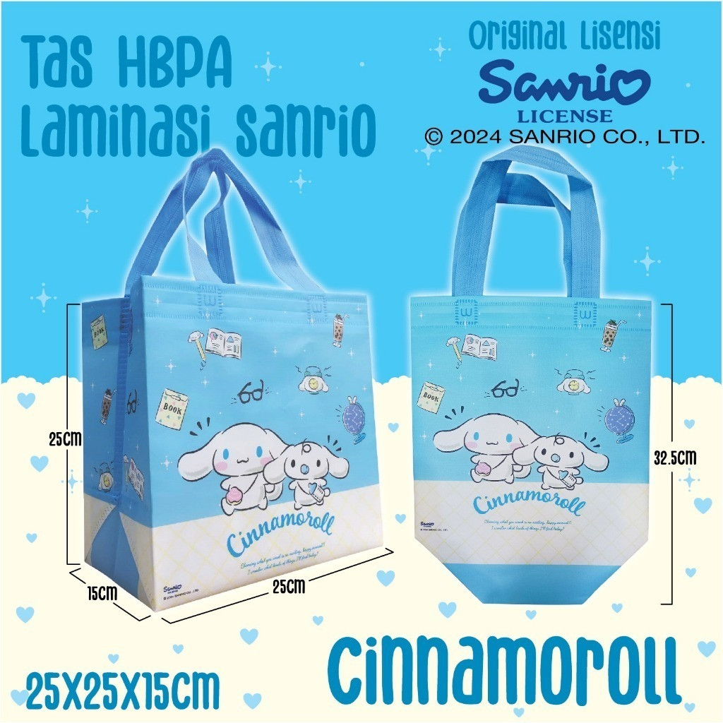 

(LUSINAN 12PCS) Tas Spunbond Laminasi Motif Sanrio Lucu Uk. 25x35x8 / Tas Bungkus Kado / Hamper Souvenir / Motif Hello Kitty Kuromi Cinnamoroll