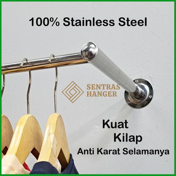 

Gantungan Baju Klasik Stainless Steel 100 cm, 1 Baris Anti Karat - -, -