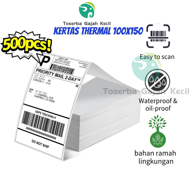 

500 LEMBAR/TAUMPUKAN STIKER WAYBILL Berkualitas Tinggi UNTUK PRINTER THERMAL Lipat 100mmx150mm UKURAN A6