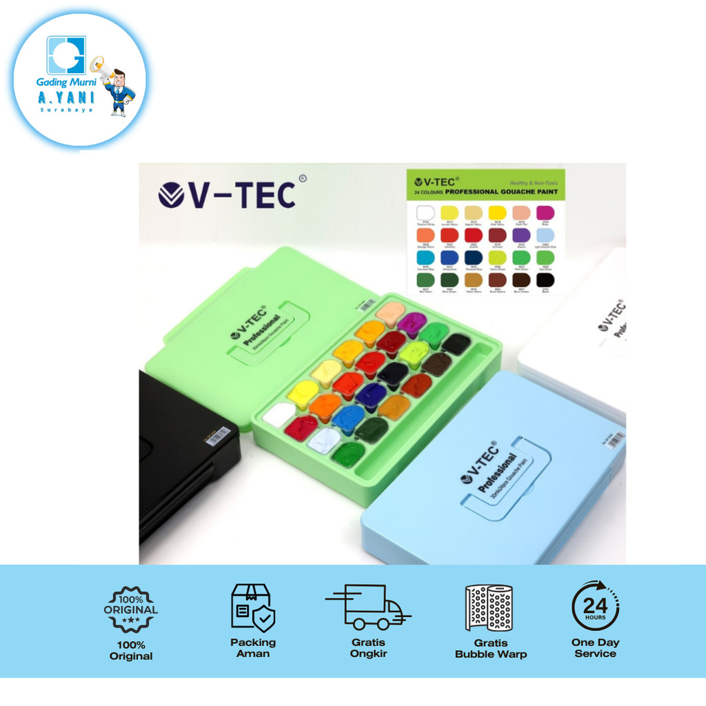 

V-TEC CAT GOUACHE PAINT GP 1830 30ML ISI 18 WARNA // GP 2430 24 WARNA PCS