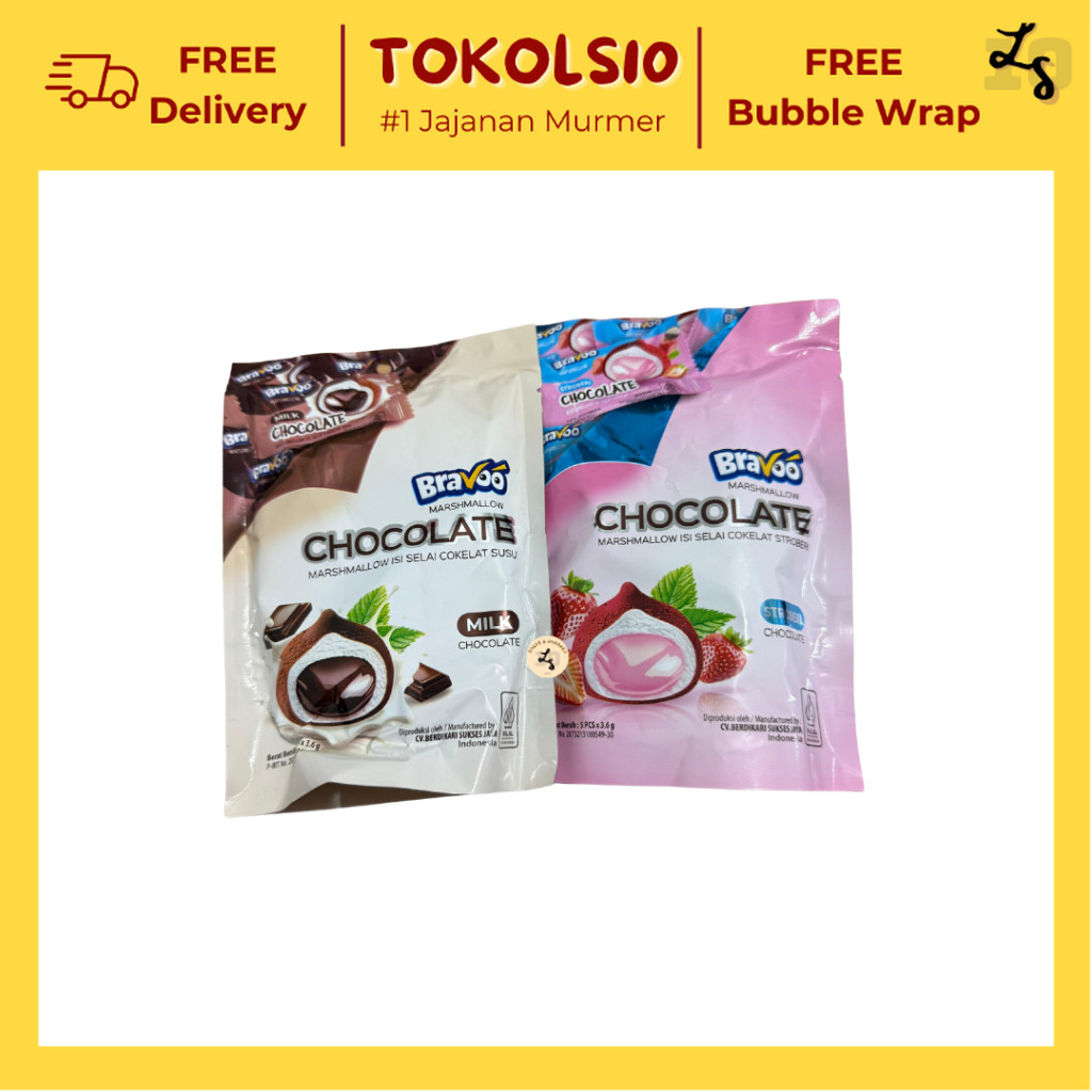 

[5 PCS LEBIH HEMAT] Bravoo Marshmallow isi Selai Coklat Susu/Stroberi isi 5 pcsx3.6gr