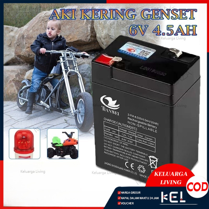 Baterai Aki Kering  6V 4,5Ah +level Baterai  UPS Battery Lampu Emergency/Aki Kering Sprayer Elektrik