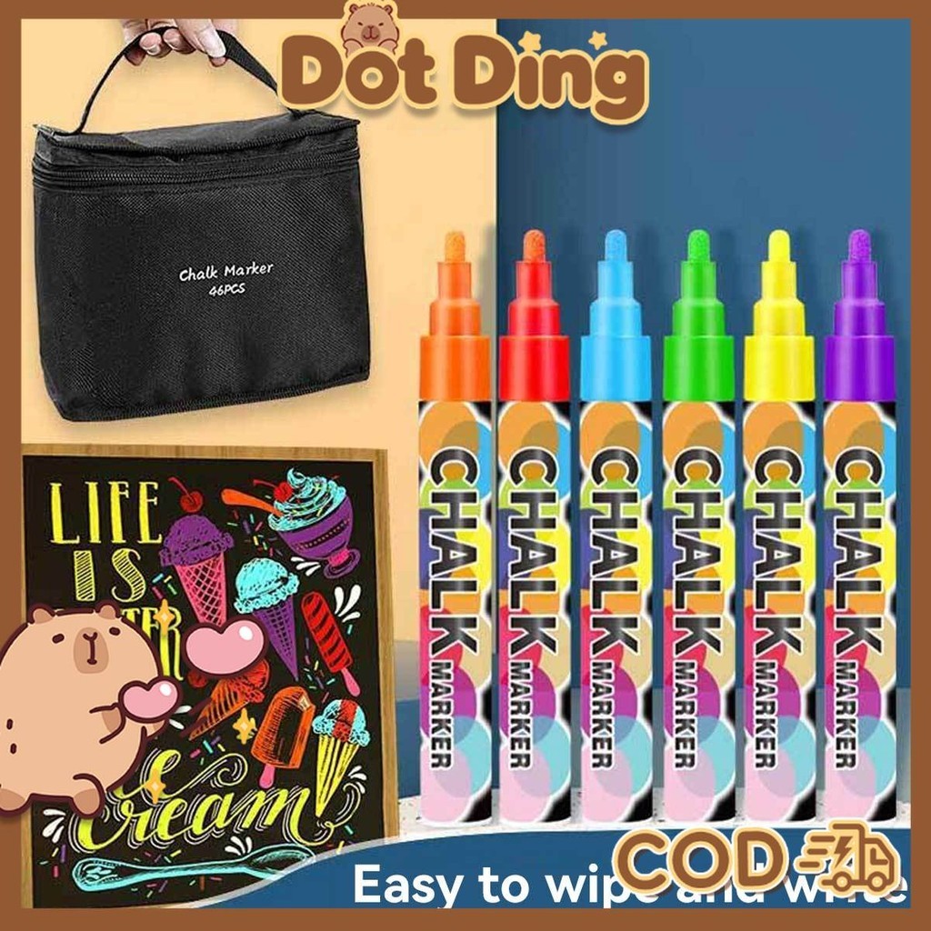 

New [DOTDING] Kapur Cair Anak 8-46 Warna Spidol Papan Tulis Tanpa Debu Bisa Dicuci & Diisi Ulang H673Premium