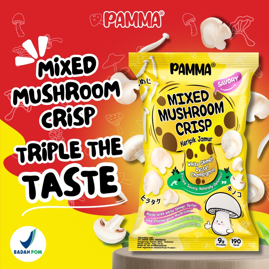 

PAMMA Mix Mushroom Crisp - Freezed Dried Keripik Jamur Shimeji Putih, Jamur Tiram, Jamur Champignon