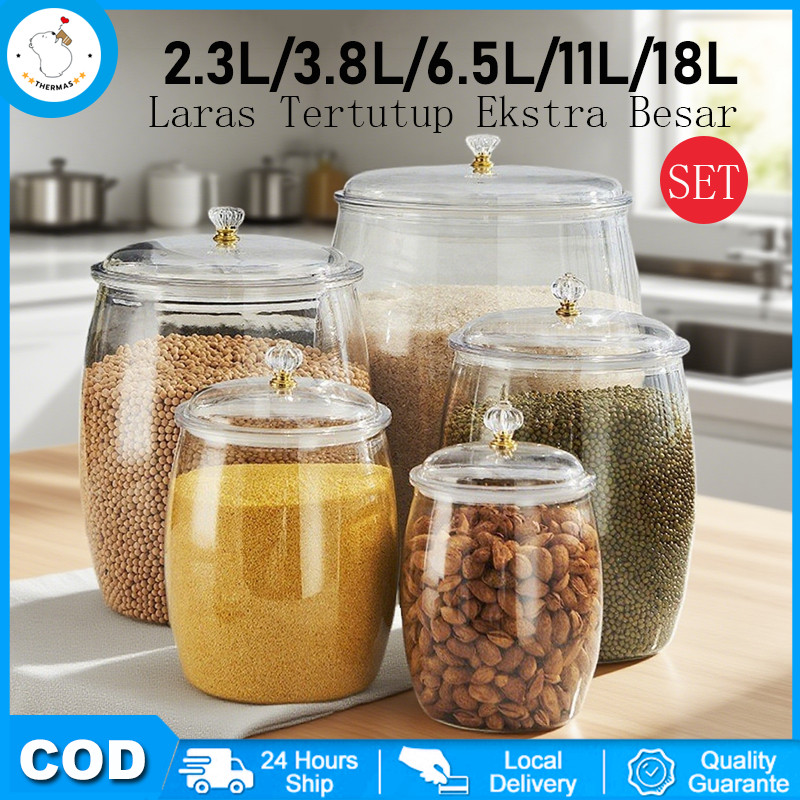 Wadah Kedap Udara Kapasitas Besar / Toples Transparan Plastik Anti Bocor Set / Tempat Penyimpanan Re