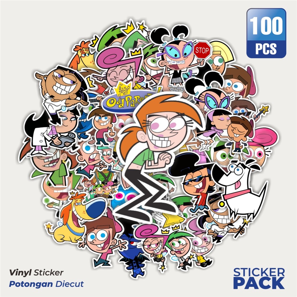 

MURAH 100 PCS Stiker Kartun The Fairly Oddparents Waterproof Aesthetic- Untuk Laptop, Motor, dan Helm - Paper Stationery Pack