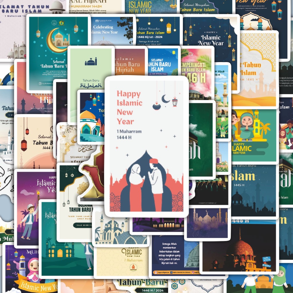 

100PCS Lucu Stiker Tema Tahun Baru Hijriah Stiker Aesthetic Stiker Anti Air Stikers Berperekat Waterproof sticker decal buat Motor Helm Buku Journal Koper Casing HP Laptop Botol Minum Hadiah anak