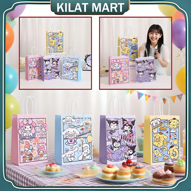 

（Barang Spot）Paperbag SANRIO Goodie Bag Ultah Anak Cute / Hampers Kado Motif Kartun Lucu / Tas Kado Cute Ultah Anak