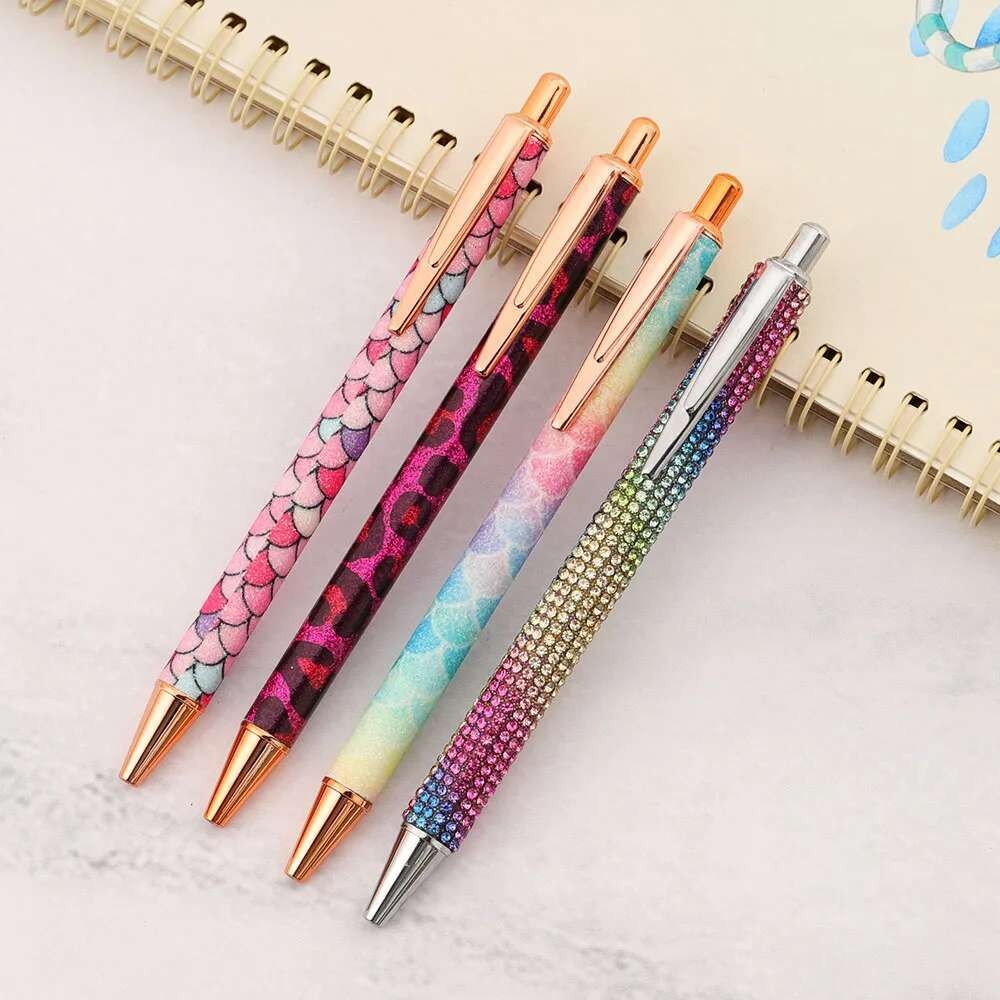 

Lytwtw's Press Ballpoint Pen Luxury Cute Wedding Metal Stationery School Office Supplies Spinning 4 Pieces