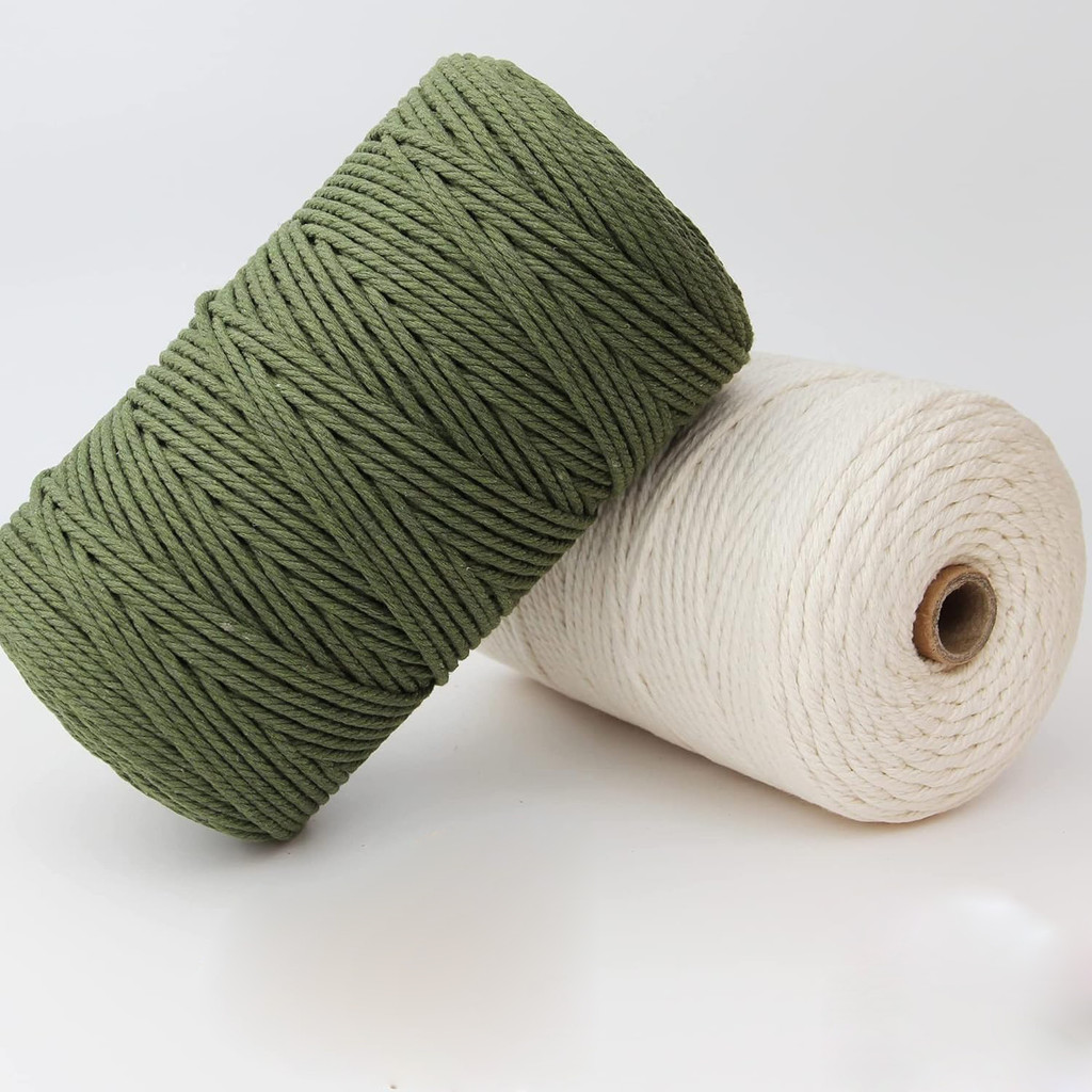 Natural Cotton Macrame Rope 3mm 109/218Yards Armygreen Macrame Cord for Knitting Crafts DIY Wall Han