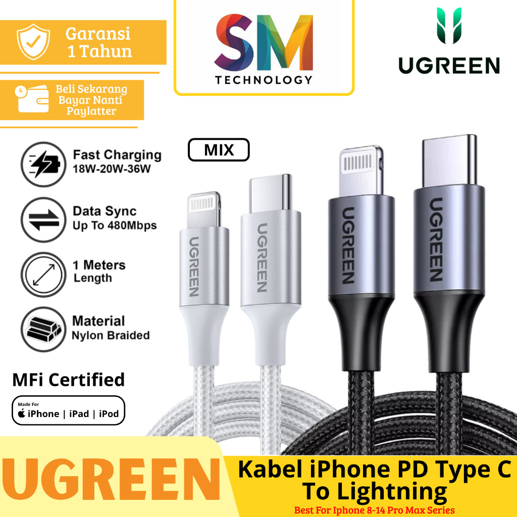 NEW Ugreen Kabel Data Iphone MFI USB Type C to Lightning 1M