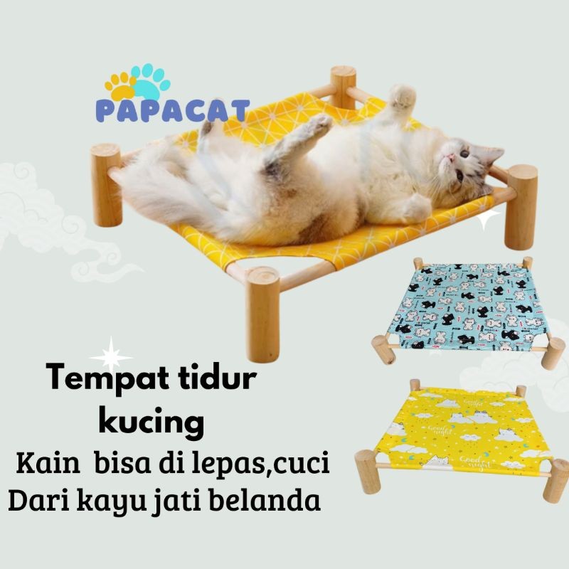 Kasur Kucing/Anjing Bahan Kayu Jati Belanda Tempat Tidur Hewan Peliharaan Bongkar Pasang