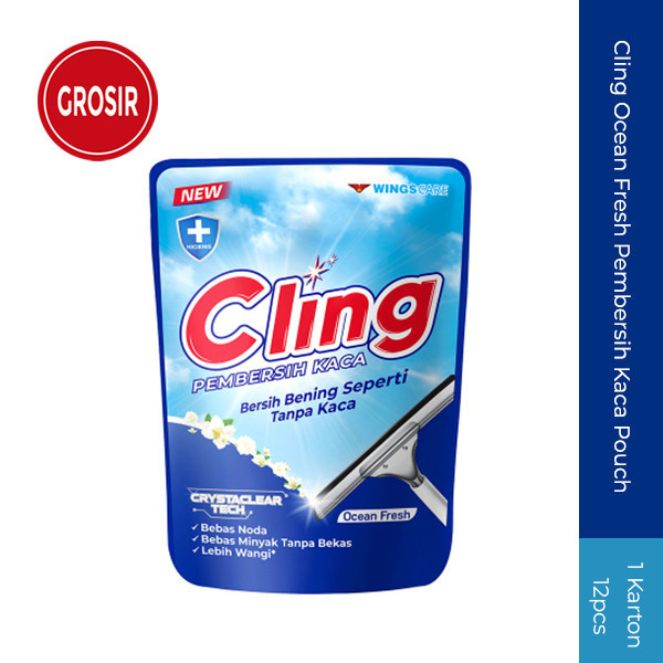 Cling Ocean Fresh Pembersih Kaca Pouch 425ml 1karton Grosir