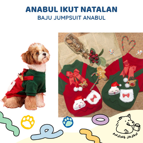 Baju Anjing Kucing Natal | Jumpsuit Anjing Kucing Natal | Kostum Natal Anabul | Baju Natal Anabul | 