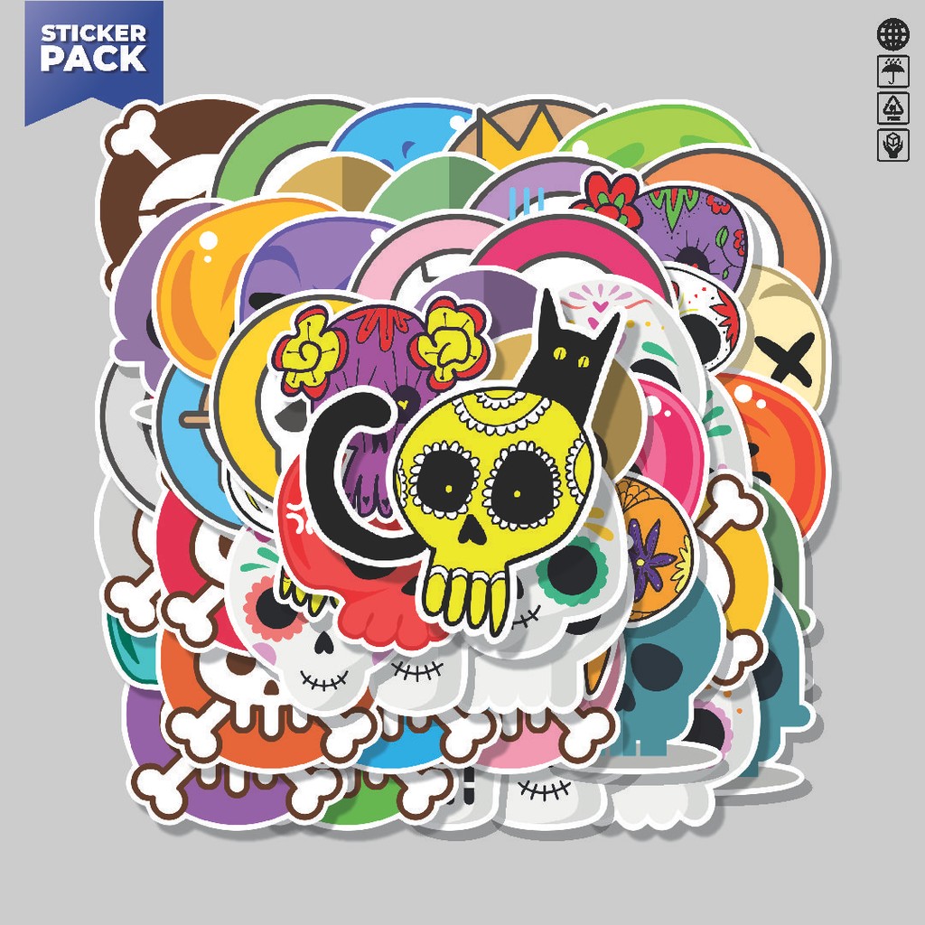 

[100PCS]Stiker Pack Stiker Cute Skull [Tengkorak Lucu] Aesthetic Vinyl Anti Air Dekorasi Sticker Laptop Buku Journal Koper Helm Casing HP Gitar Helm Skateboard