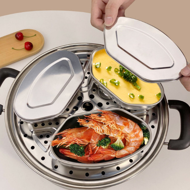 Wadah tim kukus mangkok kotak panci kukusan stainless sus 304 anti karat food grade steamer telur sa