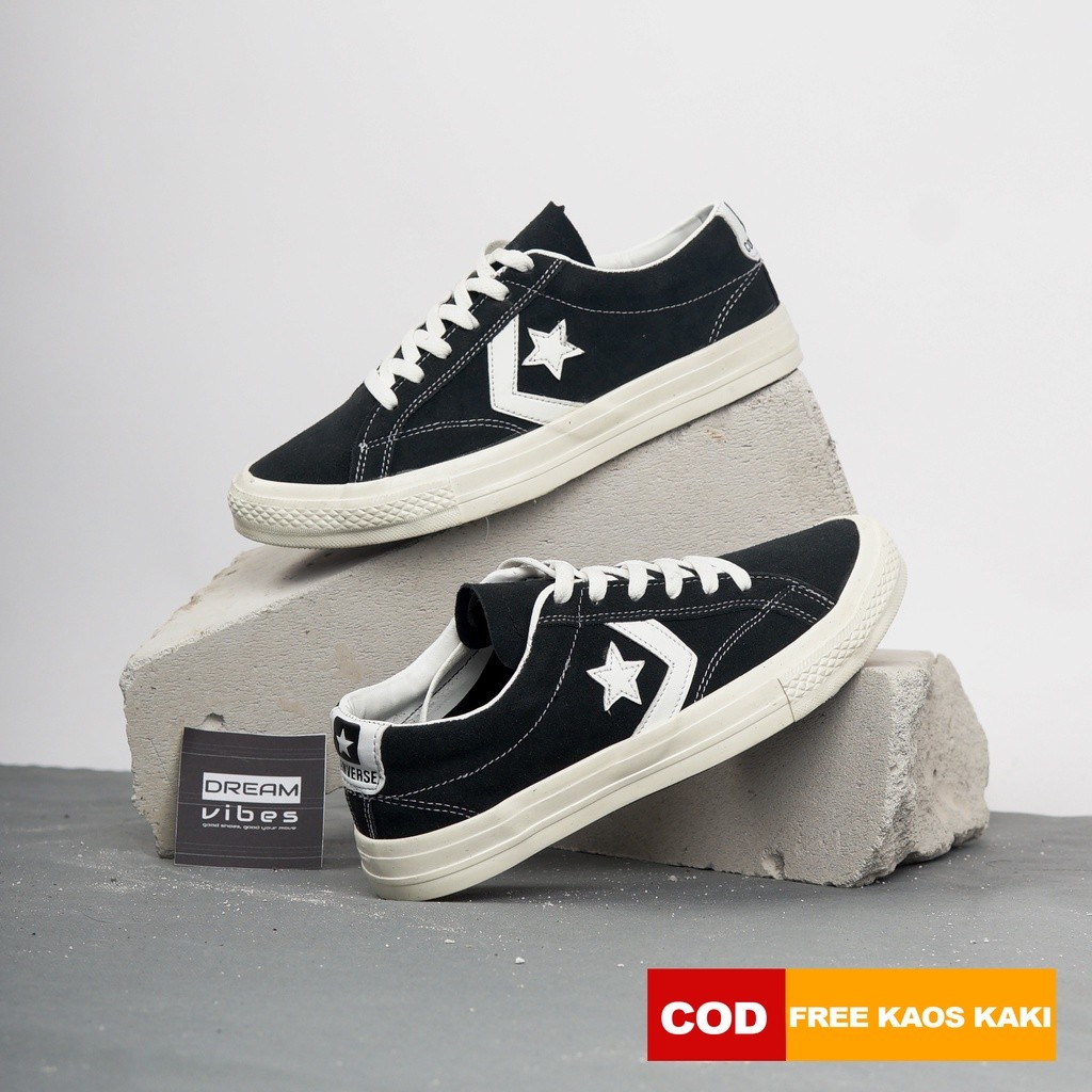 SEPATU SNEAKERS CONVERSE ONE STAR CONS STAR PLAYER SUEDE BASIC SKATE CASUAL BLACK WHITE