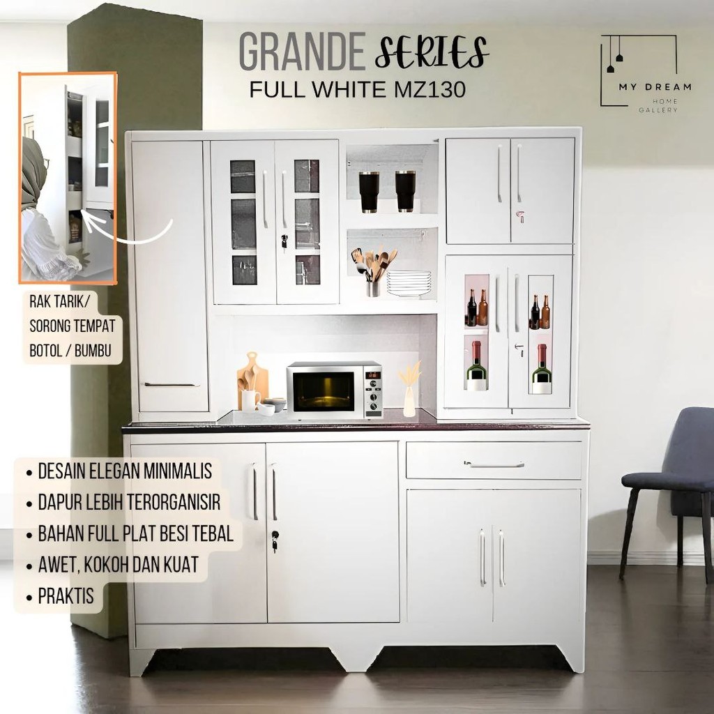 Grande MZ 140 Lemari Rak Dapur Lampu LED Besi Minimalis | Kitchen Set  | Kitchen Cabinet | Lemari Ma