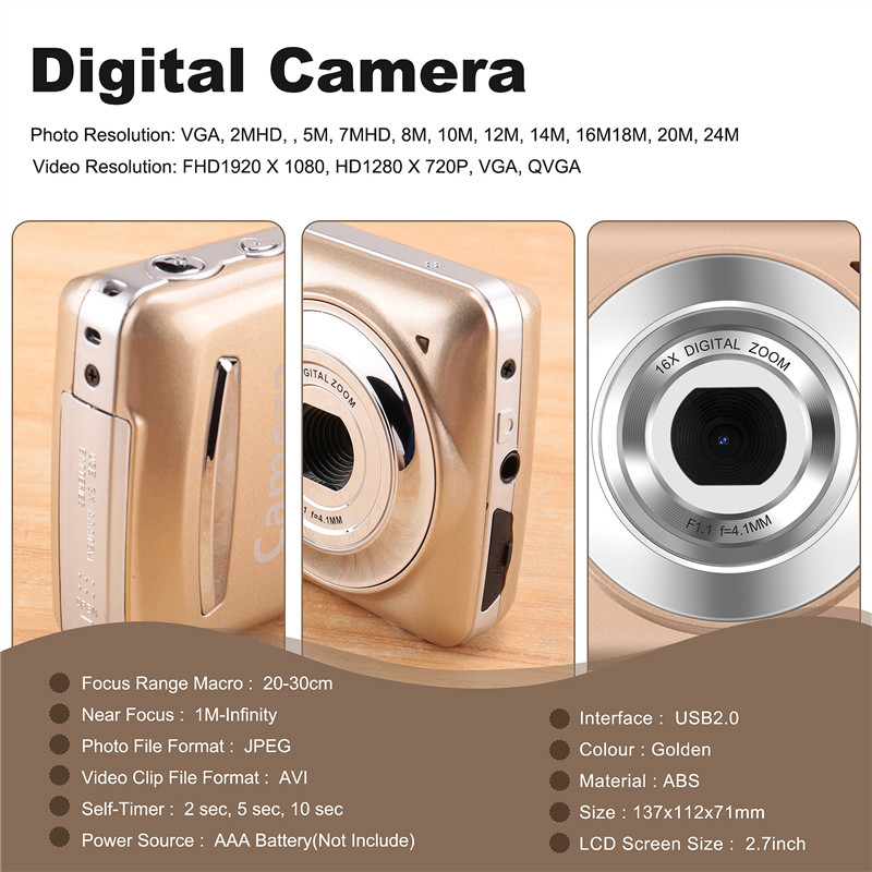 Digital Camera,Portable Cameras 16 Million HD Pixel Compact Home Digital Camera For Kids Teens Senio