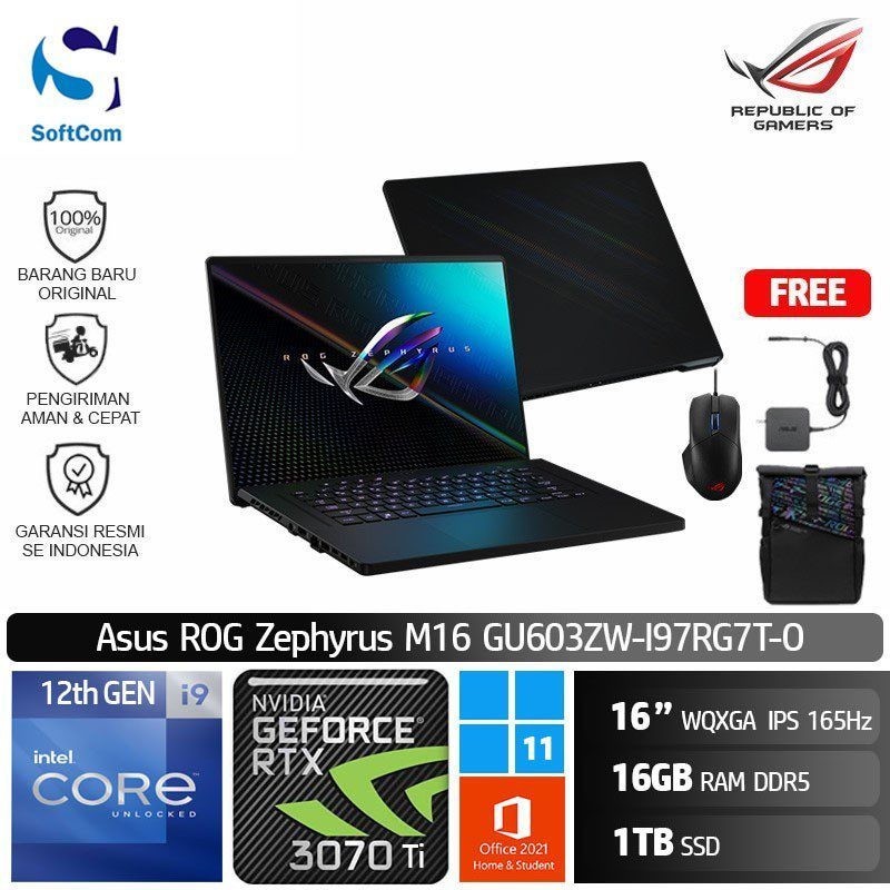 Rog Zephyrus M16 Core i9-12900H NVIDIA RTX 3070 Ram 24/1TB+1TB SSD