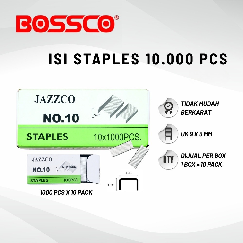 

1 BOX 10,000 Pcs Staples Isi Stapler Refill Stapler JAZZCO No. 10