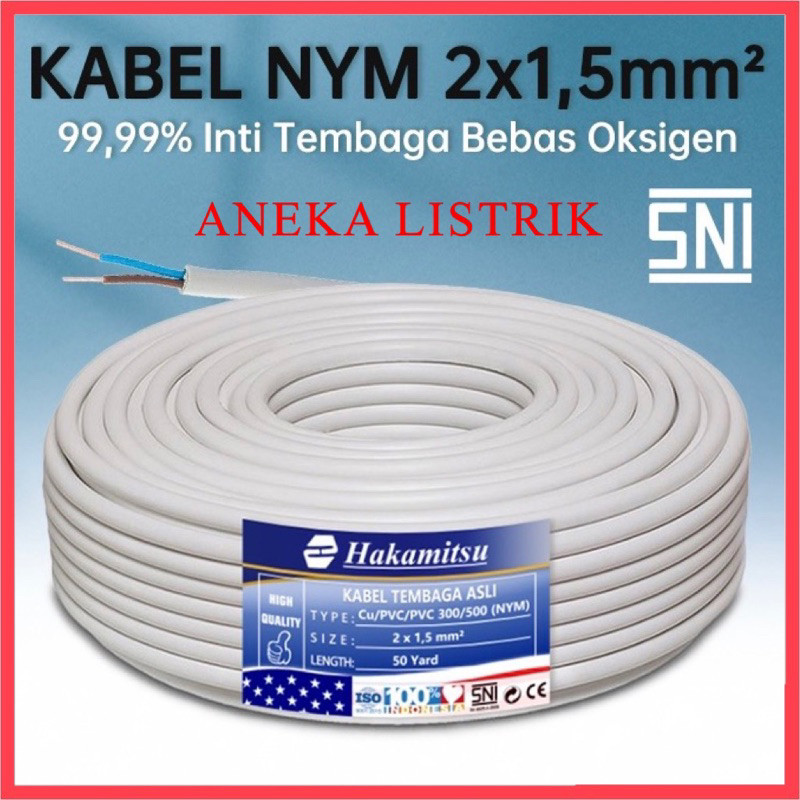 

KABEL NYM 2 x 1,5MM 50 YARD FULL / KABEL LISTRIK TEMBAGA MURNI PVC SNI / MEREK HAKAMITSU