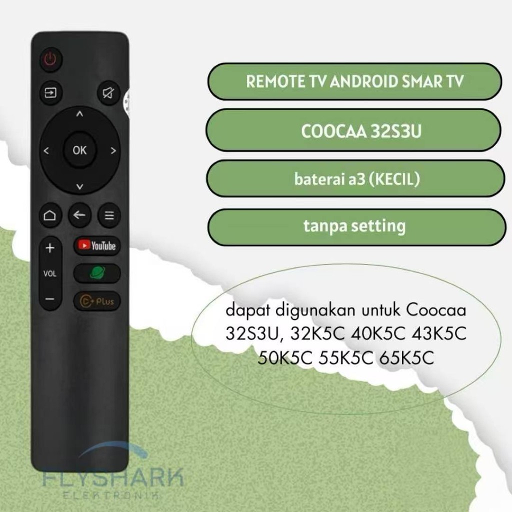Coocaa Remote TV Untuk Coocaa Android Smart TV 32S3U 40S3U 43S3U 50S3U S3U / Remot TV Untuk Coocaa L