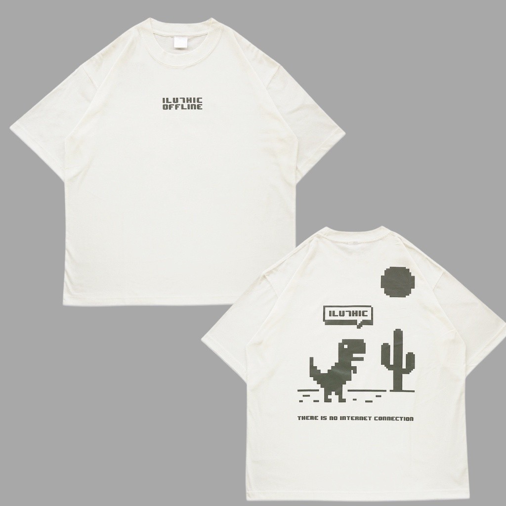 HOT 【COD】 Iluthic - Offline Broken White Oversized Tee /Kaos Unisex dengan lengan pendek kulit hitam