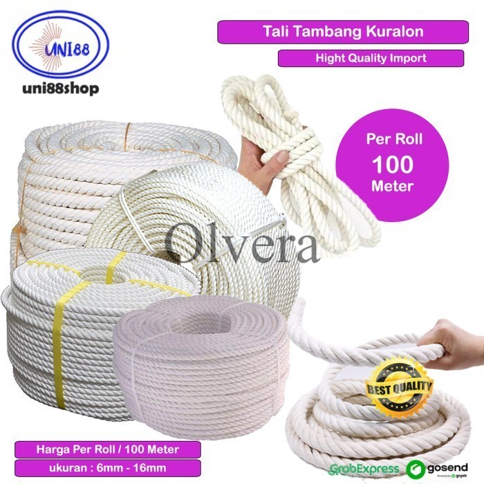 Tali Tambang Kain Kuralon 6mm - 14mm Per Rol / Tali Tambang Kain Catton Besar Kecil Per Roll Gulung 