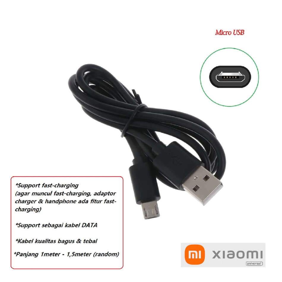 (hitam) Usb micro kabel charger xiaomi redmi 9C - redmi 9C NFC